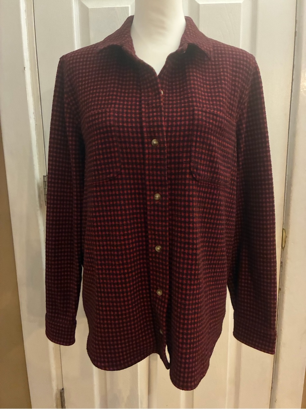 Faherty Legend Sweater Shirt Flannel Red Black Gingham Check Button Up Size XL